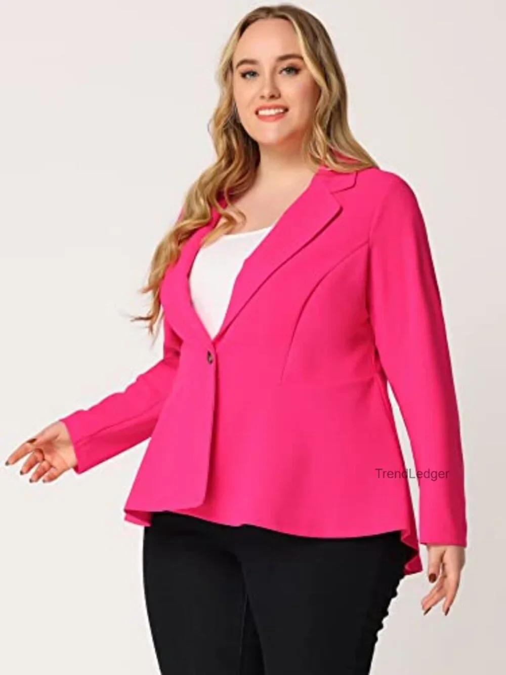 Plus Size Peplum Blazer Notch Lapel Work Business Casual Suit Jacket - Picture 2 of 6